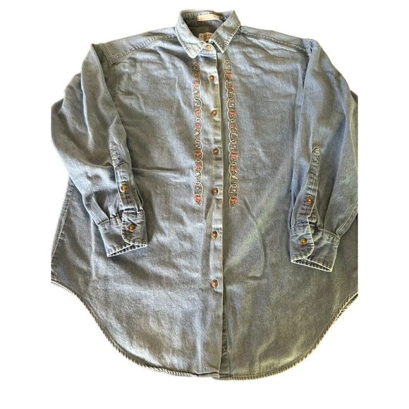 Vintage Carroll Reed Embroidered Denim Shirt Long Sleeve Size 10 100% Cotton - Picture 1 of 8
